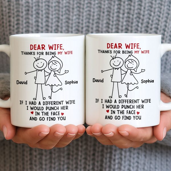 Dear Wife Thanks For Being My Wife, Stick Figures And Hearts - Personalized Custom Coffee Mug - WIF059_MG Dear Wife Thanks For Being My Wife, Stick Figures And Hearts - Personalized Custom Coffee Mug - WIF059_MG