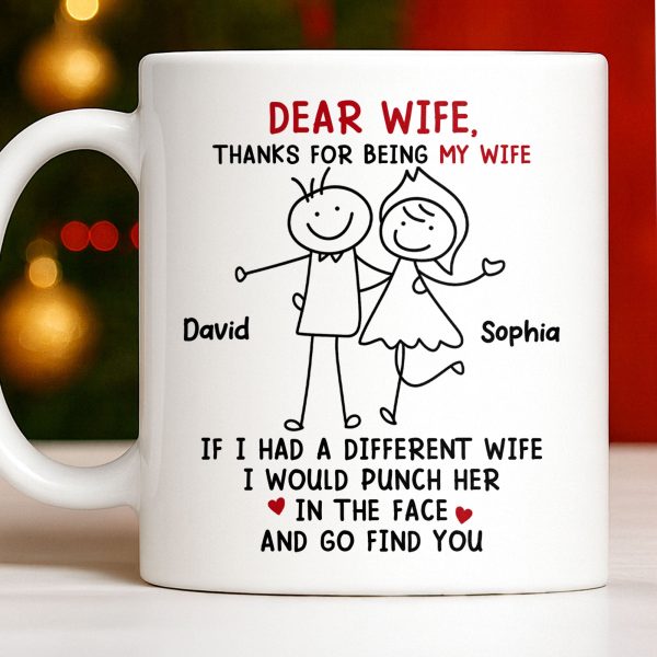 Dear Wife Thanks For Being My Wife, Stick Figures And Hearts - Personalized Custom Coffee Mug - WIF059_MG Dear Wife Thanks For Being My Wife, Stick Figures And Hearts - Personalized Custom Coffee Mug - WIF059_MG