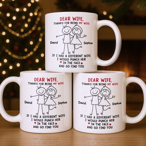 Dear Wife Thanks For Being My Wife, Stick Figures And Hearts - Personalized Custom Coffee Mug - WIF059_MG Dear Wife Thanks For Being My Wife, Stick Figures And Hearts - Personalized Custom Coffee Mug - WIF059_MG