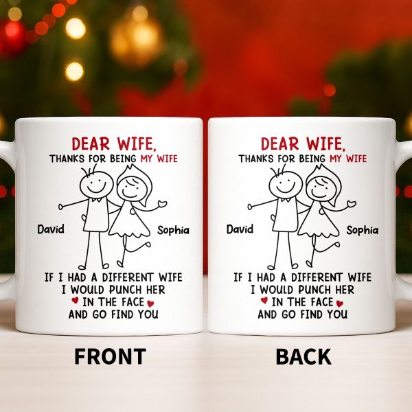 Dear Wife Thanks For Being My Wife, Stick Figures And Hearts - Personalized Custom Coffee Mug - WIF059_MG Dear Wife Thanks For Being My Wife, Stick Figures And Hearts - Personalized Custom Coffee Mug - WIF059_MG