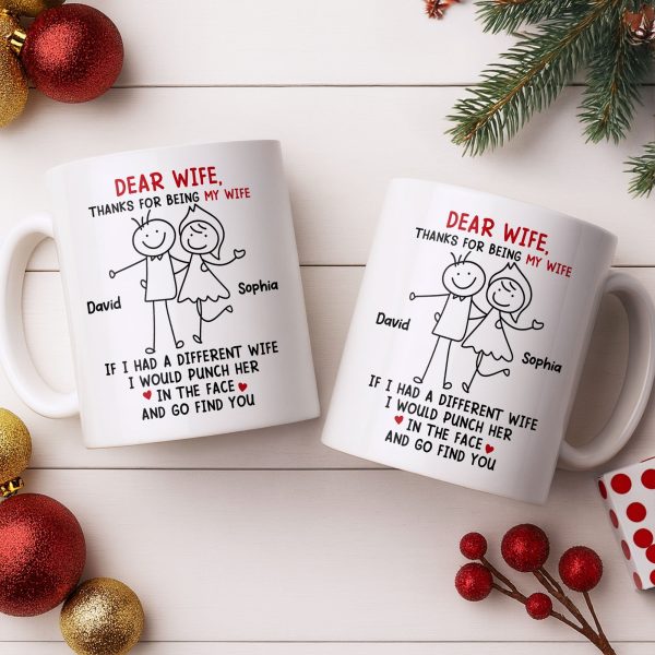 Dear Wife Thanks For Being My Wife, Stick Figures And Hearts - Personalized Custom Coffee Mug - WIF059_MG Dear Wife Thanks For Being My Wife, Stick Figures And Hearts - Personalized Custom Coffee Mug - WIF059_MG