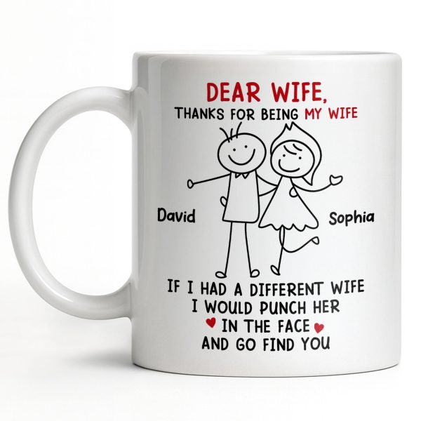 Dear Wife Thanks For Being My Wife, Stick Figures And Hearts - Personalized Custom Coffee Mug - WIF059_MG Dear Wife Thanks For Being My Wife, Stick Figures And Hearts - Personalized Custom Coffee Mug - WIF059_MG