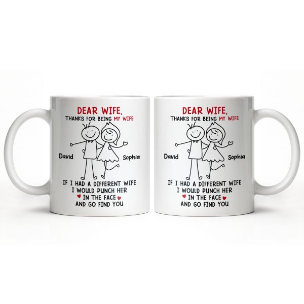 Dear Wife Thanks For Being My Wife, Stick Figures And Hearts - Personalized Custom Coffee Mug - WIF059_MG Dear Wife Thanks For Being My Wife, Stick Figures And Hearts - Personalized Custom Coffee Mug - WIF059_MG