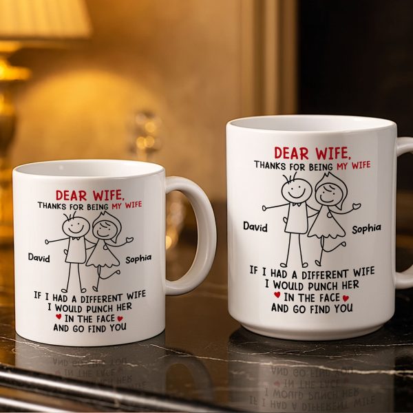 Dear Wife Thanks For Being My Wife, Stick Figures And Hearts - Personalized Custom Coffee Mug - WIF059_MG Dear Wife Thanks For Being My Wife, Stick Figures And Hearts - Personalized Custom Coffee Mug - WIF059_MG