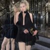 Deep Neck Draped Cut Long Sleeve Mini Dress