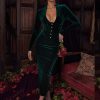 Deep Neck Velvet Long Sleeve Bodycon Midi Dress Deep Neck Velvet Long Sleeve Bodycon Midi Dress