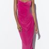 Deeppink Draped Neck Thin Double Straps Midi Dress Deeppink Draped Neck Thin Double Straps Midi Dress