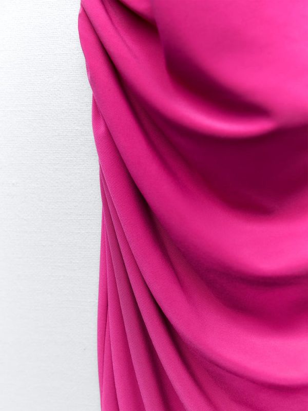 Deeppink Draped Neck Thin Double Straps Midi Dress Deeppink Draped Neck Thin Double Straps Midi Dress