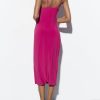 Deeppink Draped Neck Thin Double Straps Midi Dress Deeppink Draped Neck Thin Double Straps Midi Dress