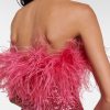 Deeppink Feather Trim Sequin Strapless Mini Dress Deeppink Feather Trim Sequin Strapless Mini Dress