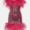 Deeppink Feather Trim Sequin Strapless Mini Dress Deeppink Feather Trim Sequin Strapless Mini Dress