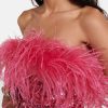 Deeppink Feather Trim Sequin Strapless Mini Dress Deeppink Feather Trim Sequin Strapless Mini Dress