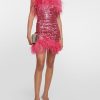 Deeppink Feather Trim Sequin Strapless Mini Dress Deeppink Feather Trim Sequin Strapless Mini Dress