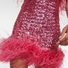 Deeppink Feather Trim Sequin Strapless Mini Dress Deeppink Feather Trim Sequin Strapless Mini Dress