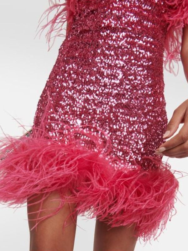 Deeppink Feather Trim Sequin Strapless Mini Dress Deeppink Feather Trim Sequin Strapless Mini Dress