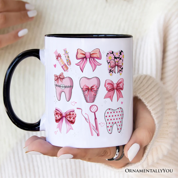 Dental Squad Coquette Personalized Mug, Pink Teeth Dentist Life Bow Gift with Custom Name Dental Squad Coquette Personalized Mug, Pink Teeth Dentist Life Bow Gift with Custom Name