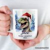 Dinosaur with Santa Hat Personalized Mug, Winter Forest Christmas Gift With Custom Name and Date Dinosaur with Santa Hat Personalized Mug, Winter Forest Christmas Gift With Custom Name and Date