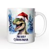 Dinosaur with Santa Hat Personalized Mug, Winter Forest Christmas Gift With Custom Name and Date Dinosaur with Santa Hat Personalized Mug, Winter Forest Christmas Gift With Custom Name and Date