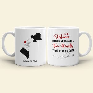 Distance Never Separates Two Hearts That Really Care Personalized Couple Mug, Gift For Couple
