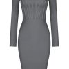 Diva Notch Scoop Neck Long Sleeve Bandage Bodycon Mini Dress - Gray Diva Notch Scoop Neck Long Sleeve Bandage Bodycon Mini Dress - Gray
