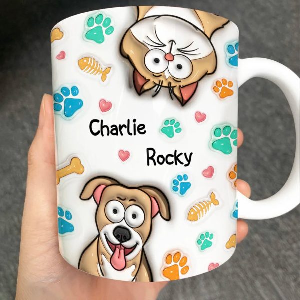 Dog Cat 3D Effect - 3D Inflated Effect Printed Mug, Personalized White Edge-to-Edge Mug Dog Cat 3D Effect - 3D Inflated Effect Printed Mug, Personalized White Edge-to-Edge Mug
