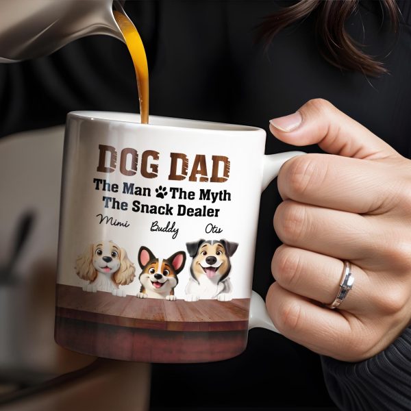Dog Dad The Man The Myth The Snack Dealer, Dogs and Paw Prints - Personalized Custom Coffee Mug - DOG047_MG