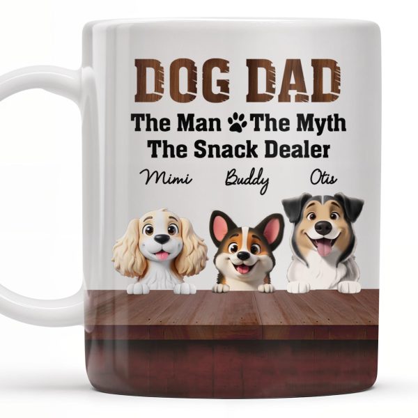 Dog Dad The Man The Myth The Snack Dealer, Dogs and Paw Prints - Personalized Custom Coffee Mug - DOG047_MG