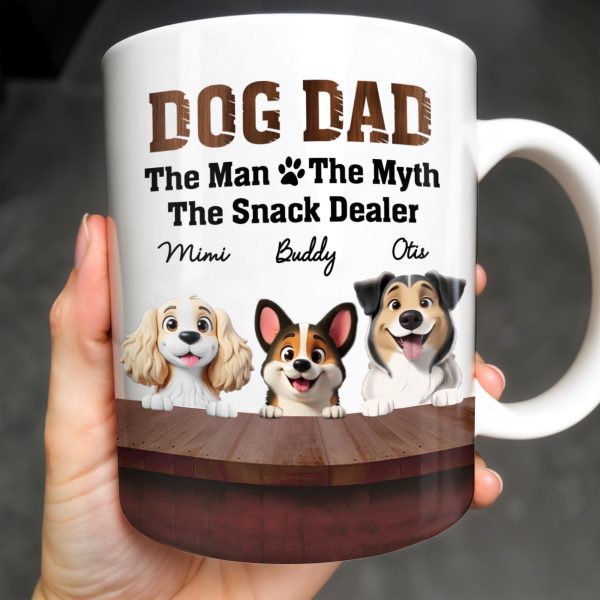 Dog Dad The Man The Myth The Snack Dealer, Dogs and Paw Prints - Personalized Custom Coffee Mug - DOG047_MG