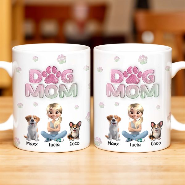 Dog Mom, Cartoon Woman and Dogs - Personalized Custom Coffee Mug - DOG034_MG