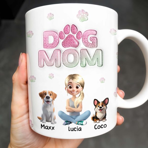 Dog Mom, Cartoon Woman and Dogs - Personalized Custom Coffee Mug - DOG034_MG
