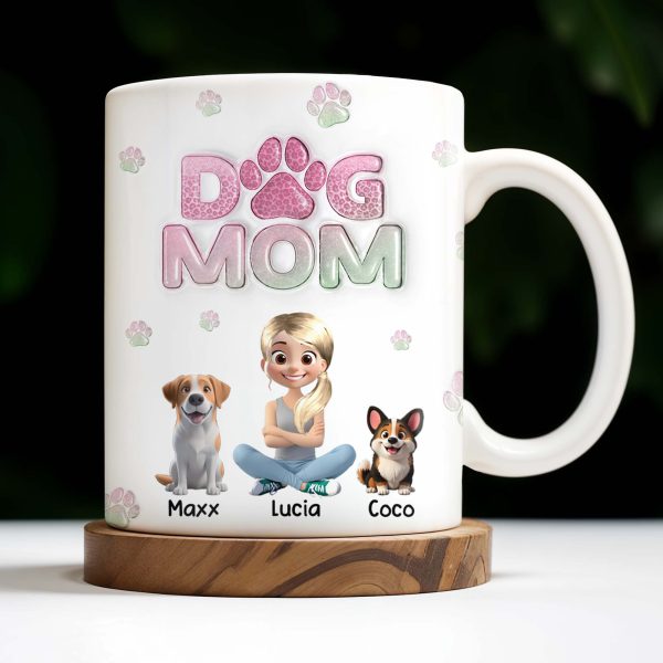 Dog Mom, Cartoon Woman and Dogs - Personalized Custom Coffee Mug - DOG034_MG