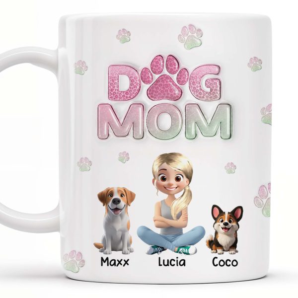 Dog Mom, Cartoon Woman and Dogs - Personalized Custom Coffee Mug - DOG034_MG