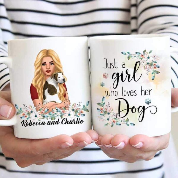 Dog Mom Floral Woman Holding Dog Personalized Coffee Mug Dog Mom Floral Woman Holding Dog Personalized Coffee Mug