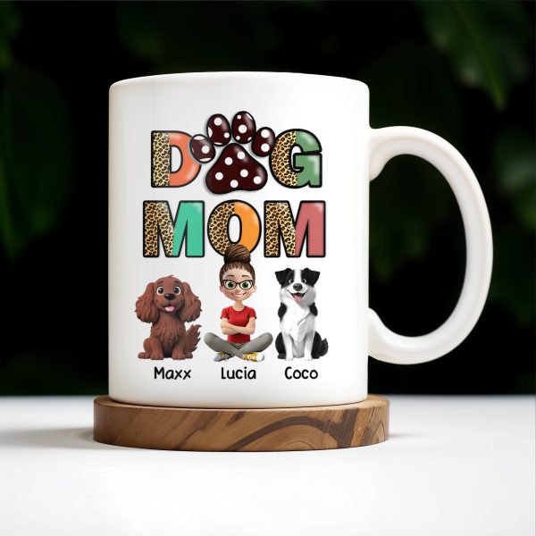Dog Mom, Paw Print and Dogs - Personalized Custom Coffee Mug - DOG028_MG Dog Mom, Paw Print and Dogs - Personalized Custom Coffee Mug - DOG028_MG
