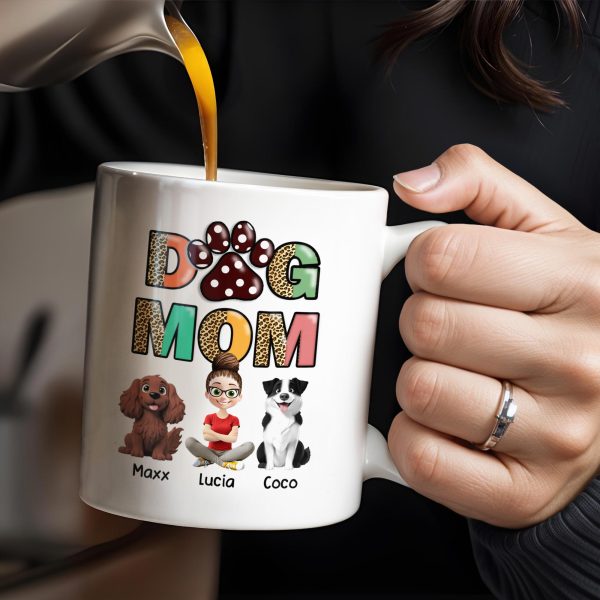Dog Mom, Paw Print and Dogs - Personalized Custom Coffee Mug - DOG028_MG Dog Mom, Paw Print and Dogs - Personalized Custom Coffee Mug - DOG028_MG