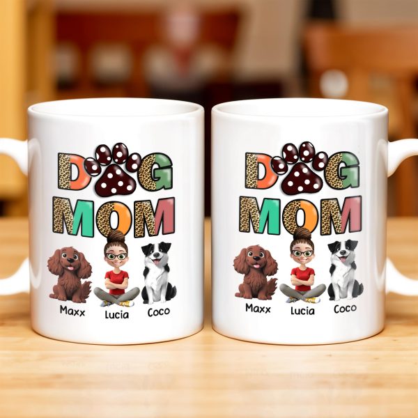 Dog Mom, Paw Print and Dogs - Personalized Custom Coffee Mug - DOG028_MG Dog Mom, Paw Print and Dogs - Personalized Custom Coffee Mug - DOG028_MG