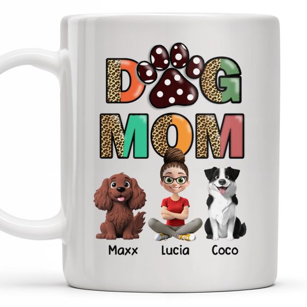 Dog Mom, Paw Print and Dogs - Personalized Custom Coffee Mug - DOG028_MG Dog Mom, Paw Print and Dogs - Personalized Custom Coffee Mug - DOG028_MG