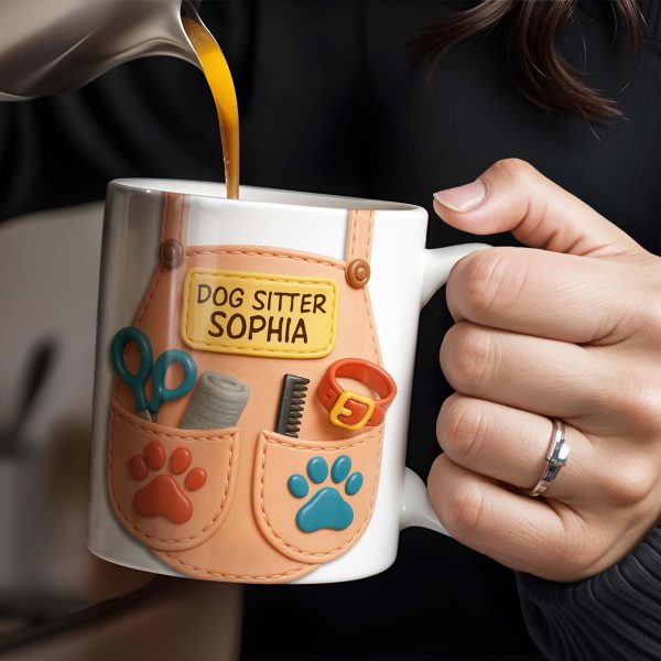Dog Sitter Customizable Name With Paw Prints And Pet Care Essentials - Personalized Custom Coffee Mug - JBS014_MG Dog Sitter Customizable Name With Paw Prints And Pet Care Essentials - Personalized Custom Coffee Mug - JBS014_MG