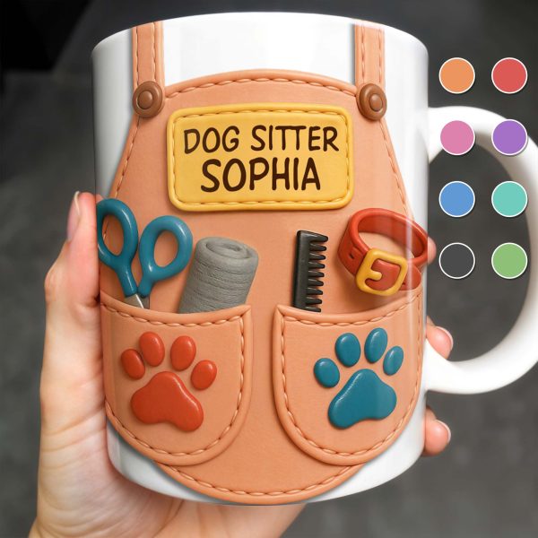 Dog Sitter Customizable Name With Paw Prints And Pet Care Essentials - Personalized Custom Coffee Mug - JBS014_MG Dog Sitter Customizable Name With Paw Prints And Pet Care Essentials - Personalized Custom Coffee Mug - JBS014_MG