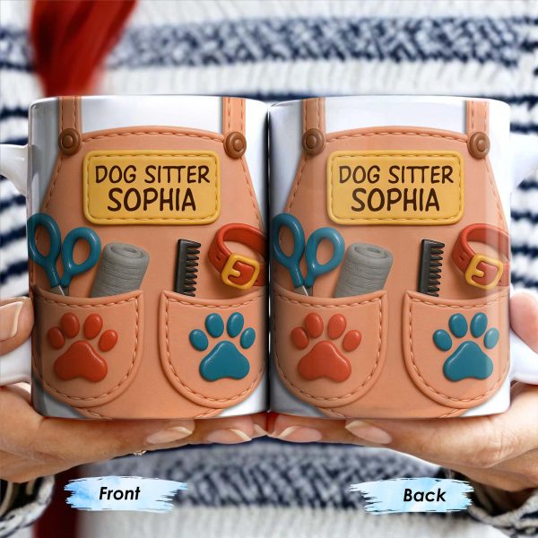 Dog Sitter Customizable Name With Paw Prints And Pet Care Essentials - Personalized Custom Coffee Mug - JBS014_MG Dog Sitter Customizable Name With Paw Prints And Pet Care Essentials - Personalized Custom Coffee Mug - JBS014_MG