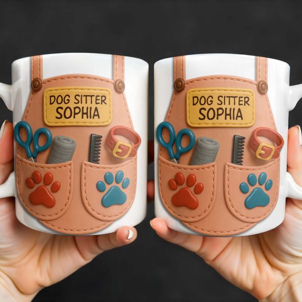 Dog Sitter Customizable Name With Paw Prints And Pet Care Essentials - Personalized Custom Coffee Mug - JBS014_MG Dog Sitter Customizable Name With Paw Prints And Pet Care Essentials - Personalized Custom Coffee Mug - JBS014_MG