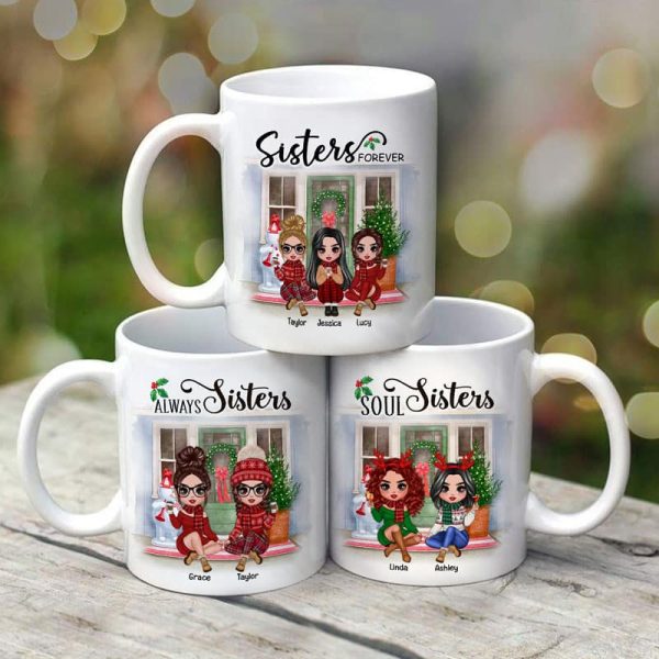 Doll Best Friends Sisters Christmas Front Door Personalized Mug Doll Best Friends Sisters Christmas Front Door Personalized Mug