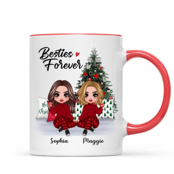 Doll Besties Best Friends Sitting Beside Christmas Tree Personalized Mug Doll Besties Best Friends Sitting Beside Christmas Tree Personalized Mug