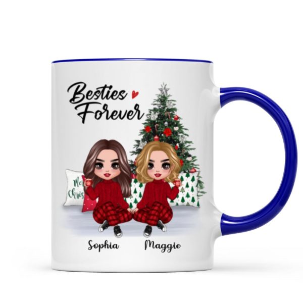 Doll Besties Best Friends Sitting Beside Christmas Tree Personalized Mug Doll Besties Best Friends Sitting Beside Christmas Tree Personalized Mug