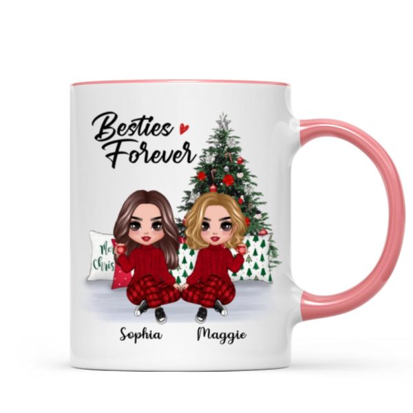 Doll Besties Best Friends Sitting Beside Christmas Tree Personalized Mug Doll Besties Best Friends Sitting Beside Christmas Tree Personalized Mug