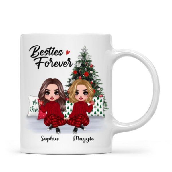 Doll Besties Best Friends Sitting Beside Christmas Tree Personalized Mug Doll Besties Best Friends Sitting Beside Christmas Tree Personalized Mug