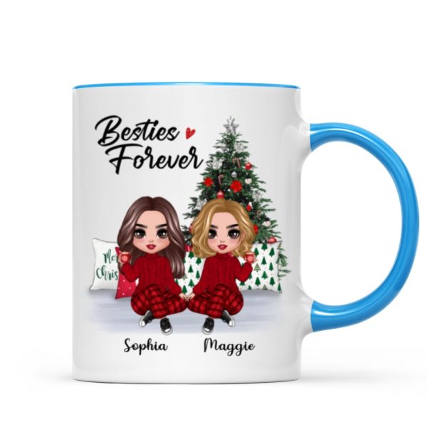 Doll Besties Best Friends Sitting Beside Christmas Tree Personalized Mug Doll Besties Best Friends Sitting Beside Christmas Tree Personalized Mug