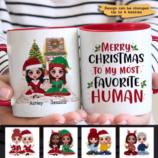 Doll Besties Sisters Sitting Christmas Personalized Mug Doll Besties Sisters Sitting Christmas Personalized Mug