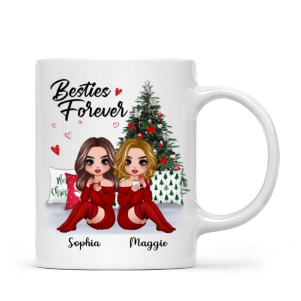 Doll Besties Sitting Beside Christmas Tree Personalized Mug Doll Besties Sitting Beside Christmas Tree Personalized Mug