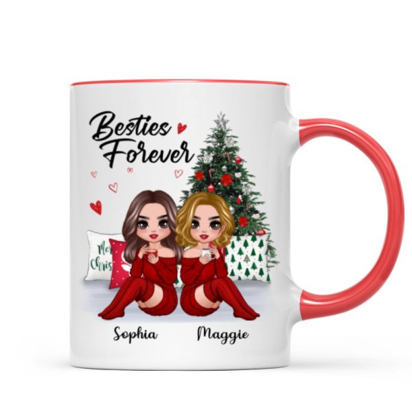 Doll Besties Sitting Beside Christmas Tree Personalized Mug Doll Besties Sitting Beside Christmas Tree Personalized Mug